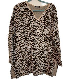 Joan Vass Animal Print Vneck Tunic Sweater - sz 1X